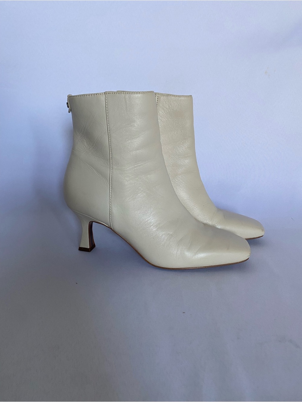 Sam Edelman Lizzie Ivory Leather Square Toe Booties Size 6